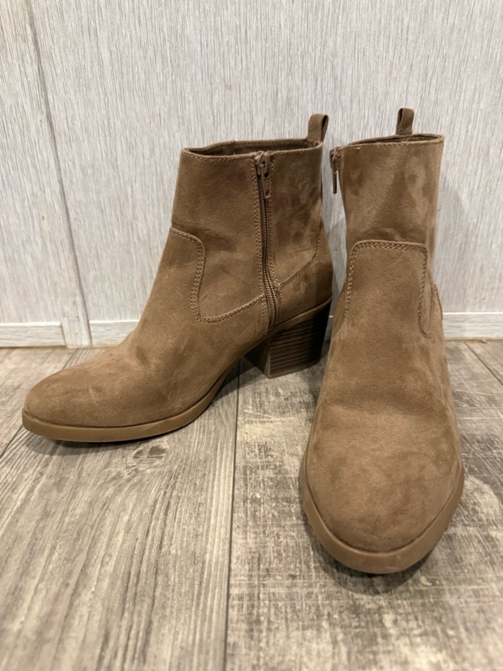 Old Navy Brown Suede Ankle Booties with Block Heel
